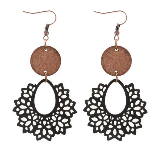 Beautiful Black Wood and Leather  Earrings