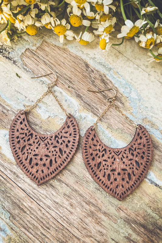 Beautiful Brown Wood Statement Earrings