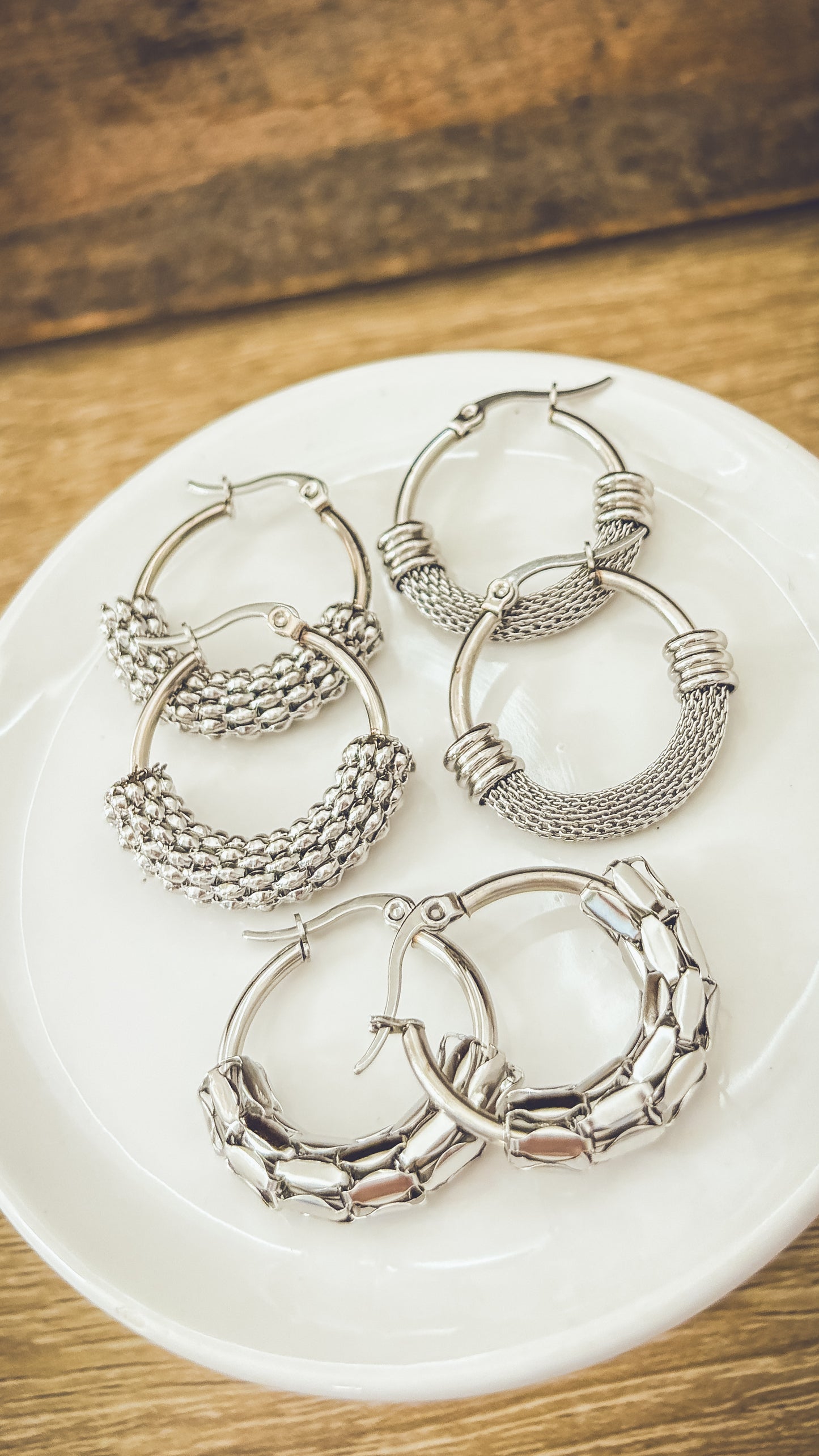 Beautiful 3 Pair Set of Silver Hoop Earrings