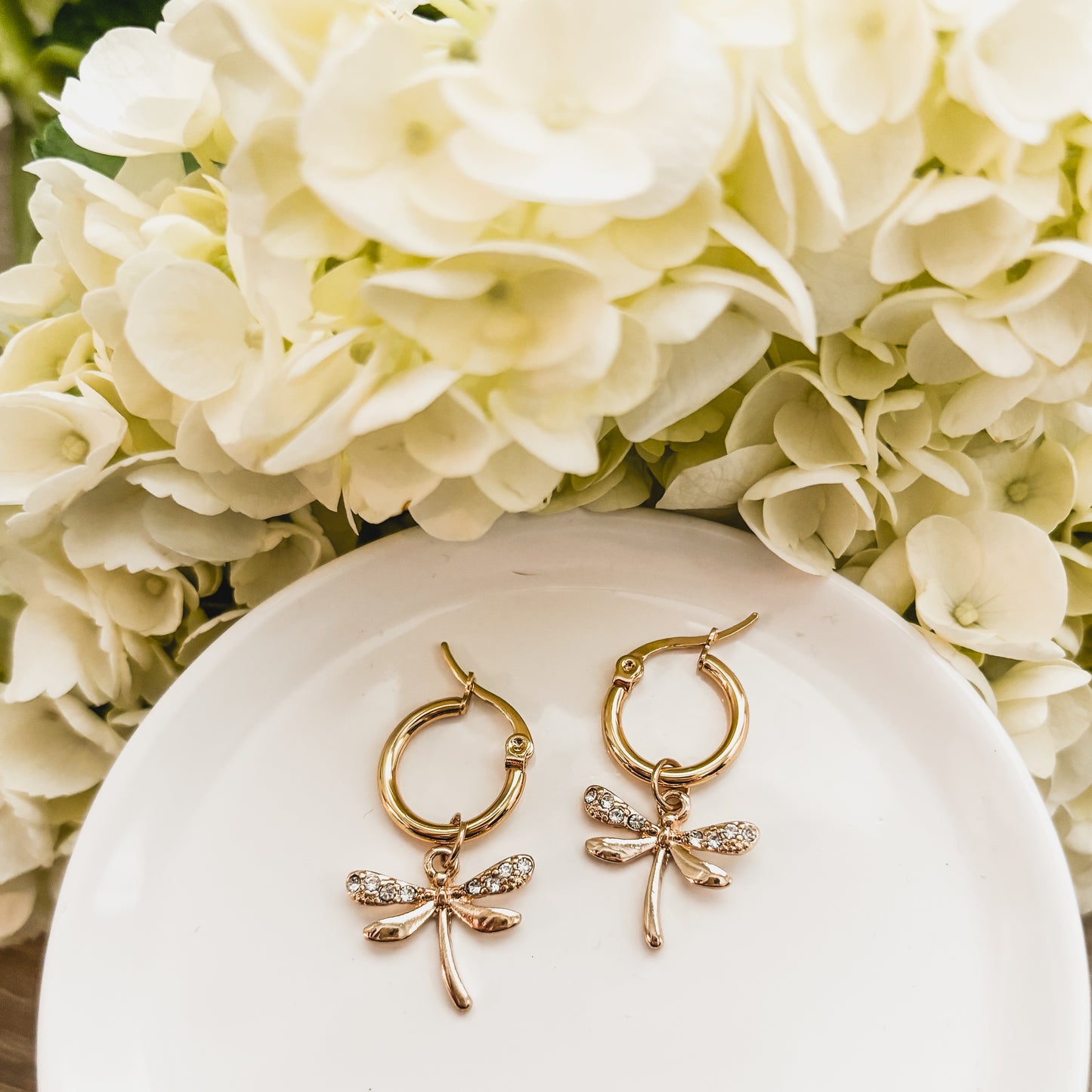 Gold Dragonfly Hug Earrings