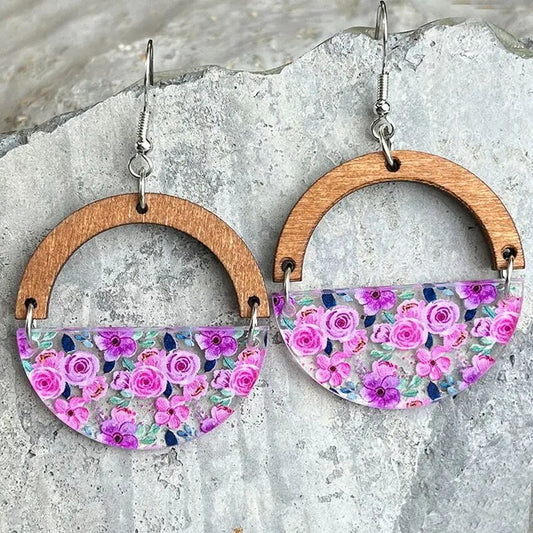 Beautiful Acrylic and Wood Floral Earrings
