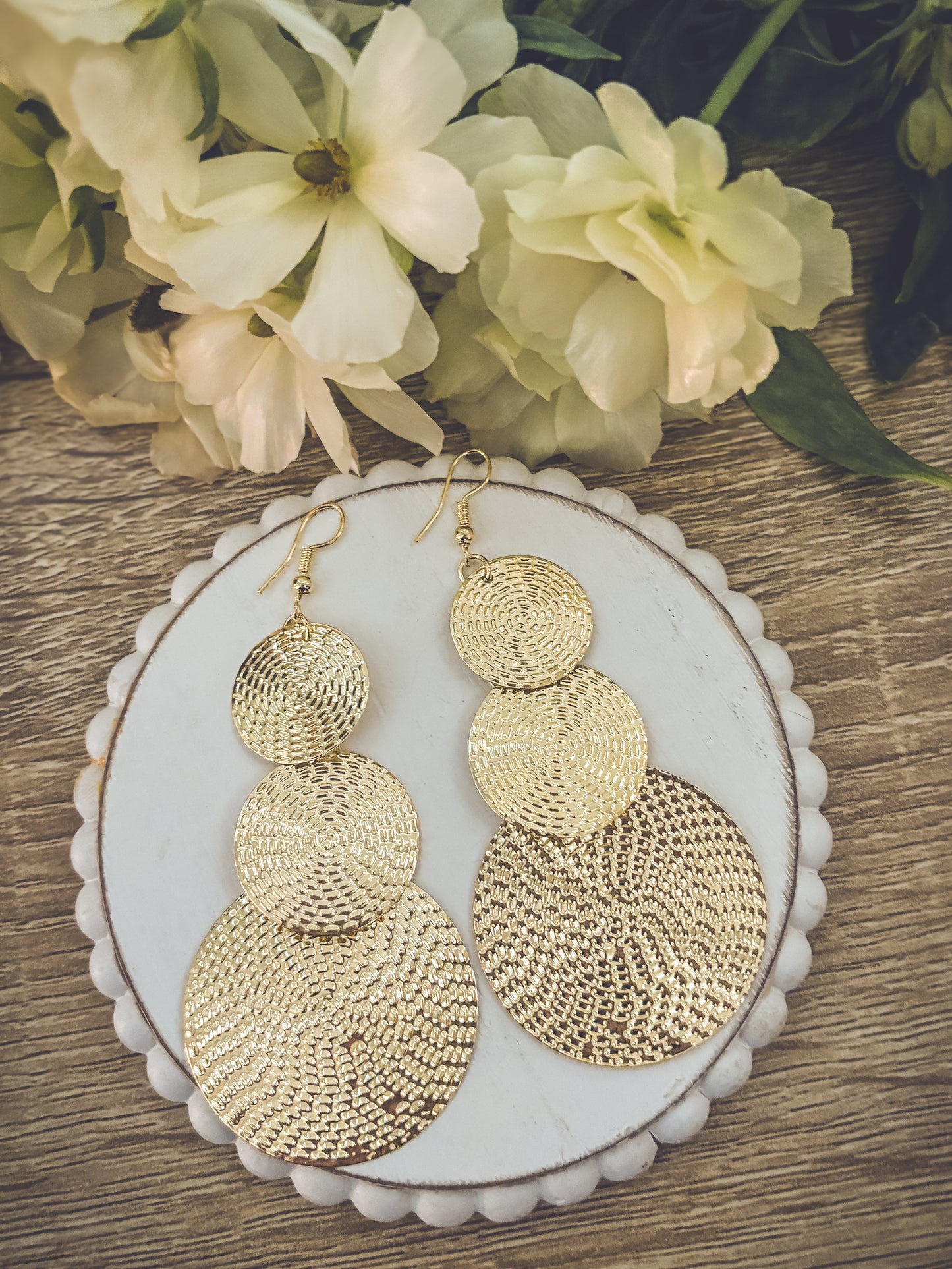 Beautiful Gold Disc Drop Earrings