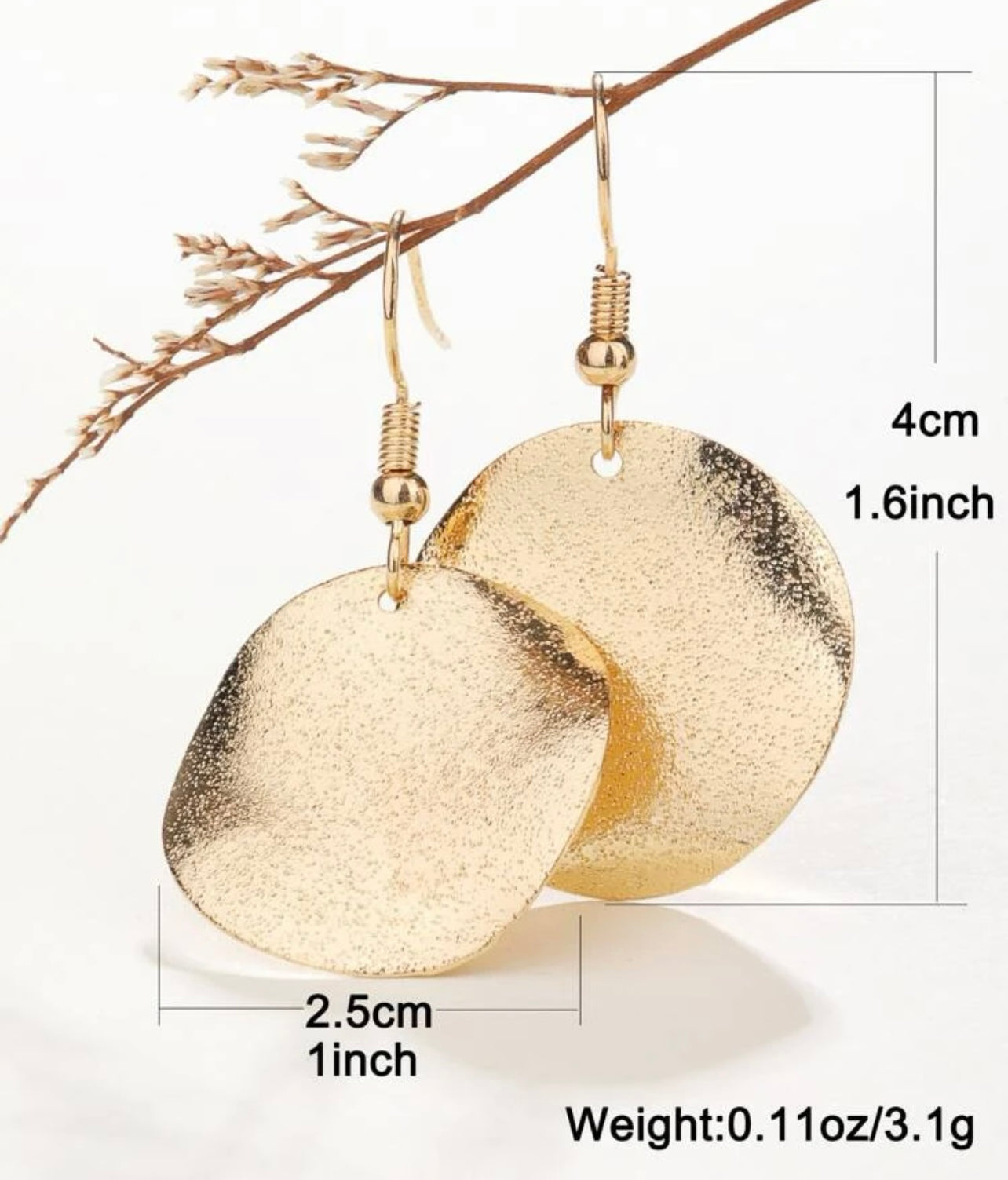 Beautiful Hammered Gold Drop Earrings