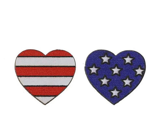 Beautiful Red, White, and Blue Wooden Heart Flag Earrings