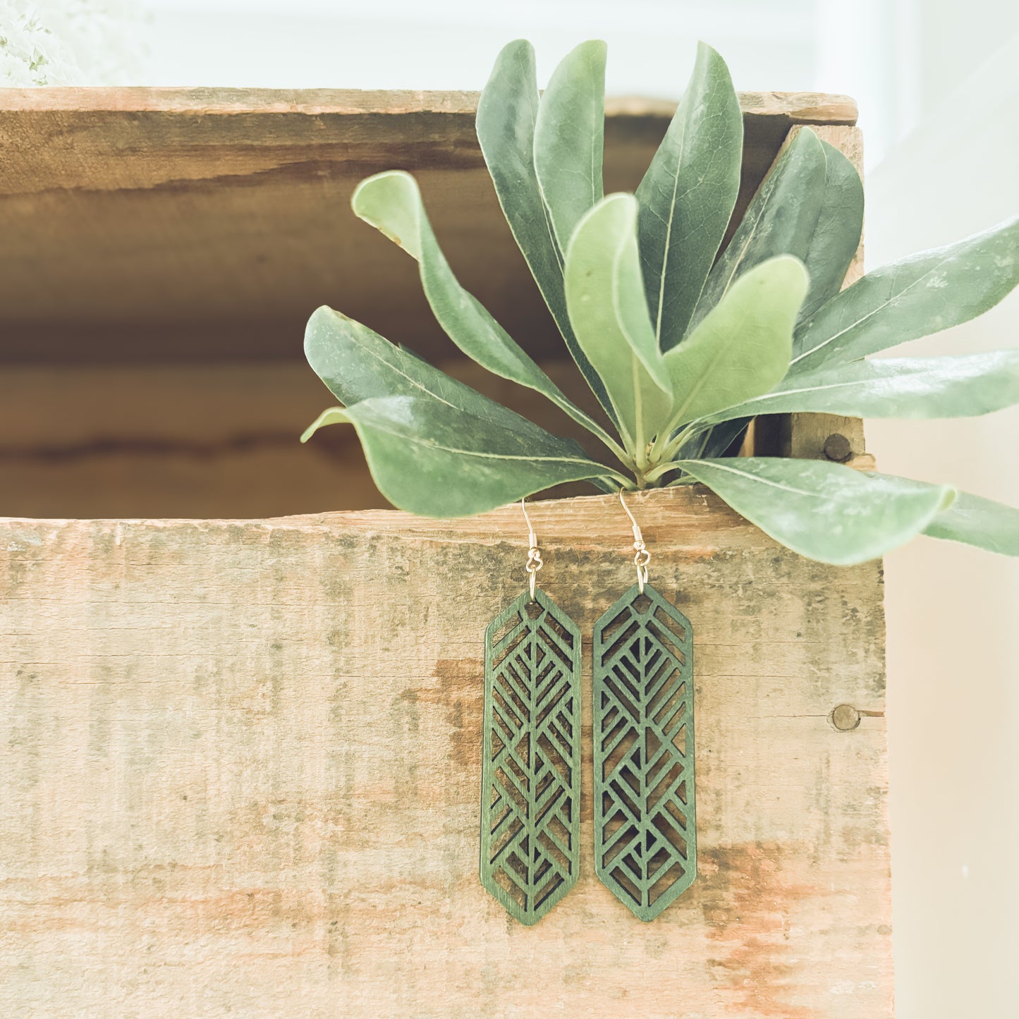 Beautiful Green Wooden Laser Cut Earrings