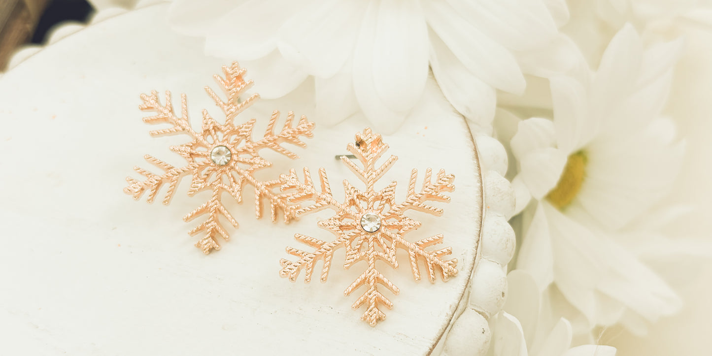 Beautiful Gold and Crystal Snowflake Earrings