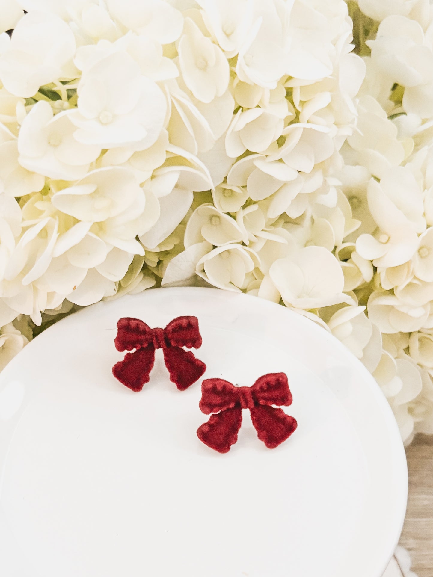 Beautiful Velvet Burgundy Bow Earrings