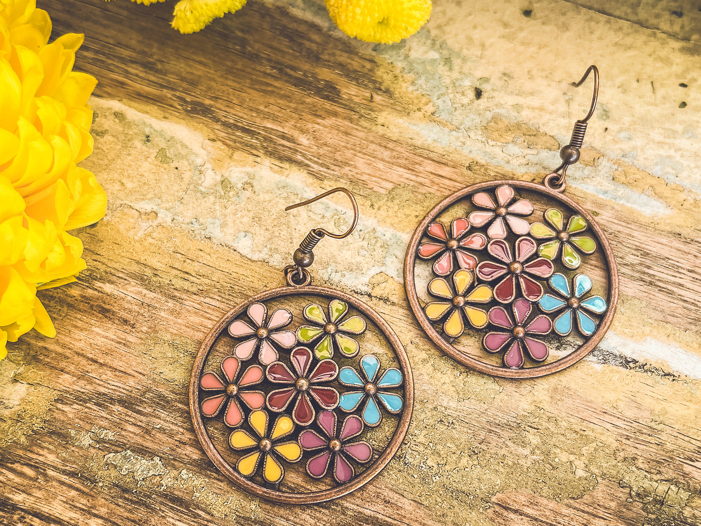 Beautiful Copper and Floral Drop Earrings