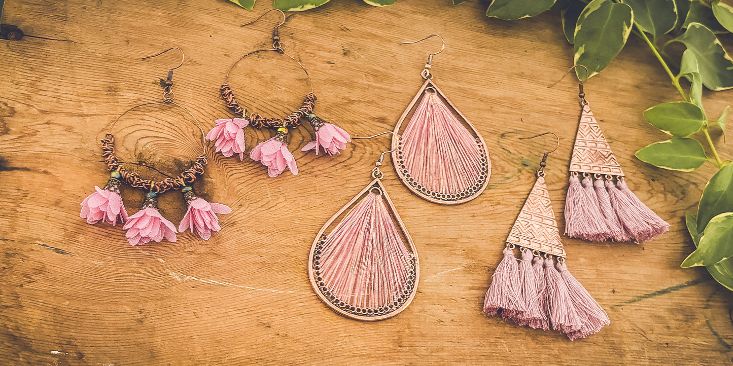 Beautiful Pink Boho Earrings Set