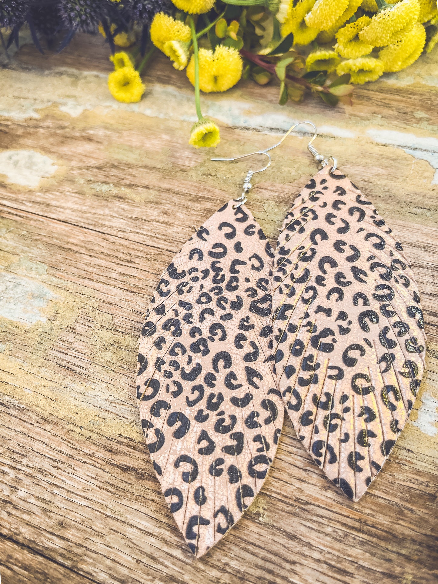 Beautiful Cheetah Feather Drop Earrings