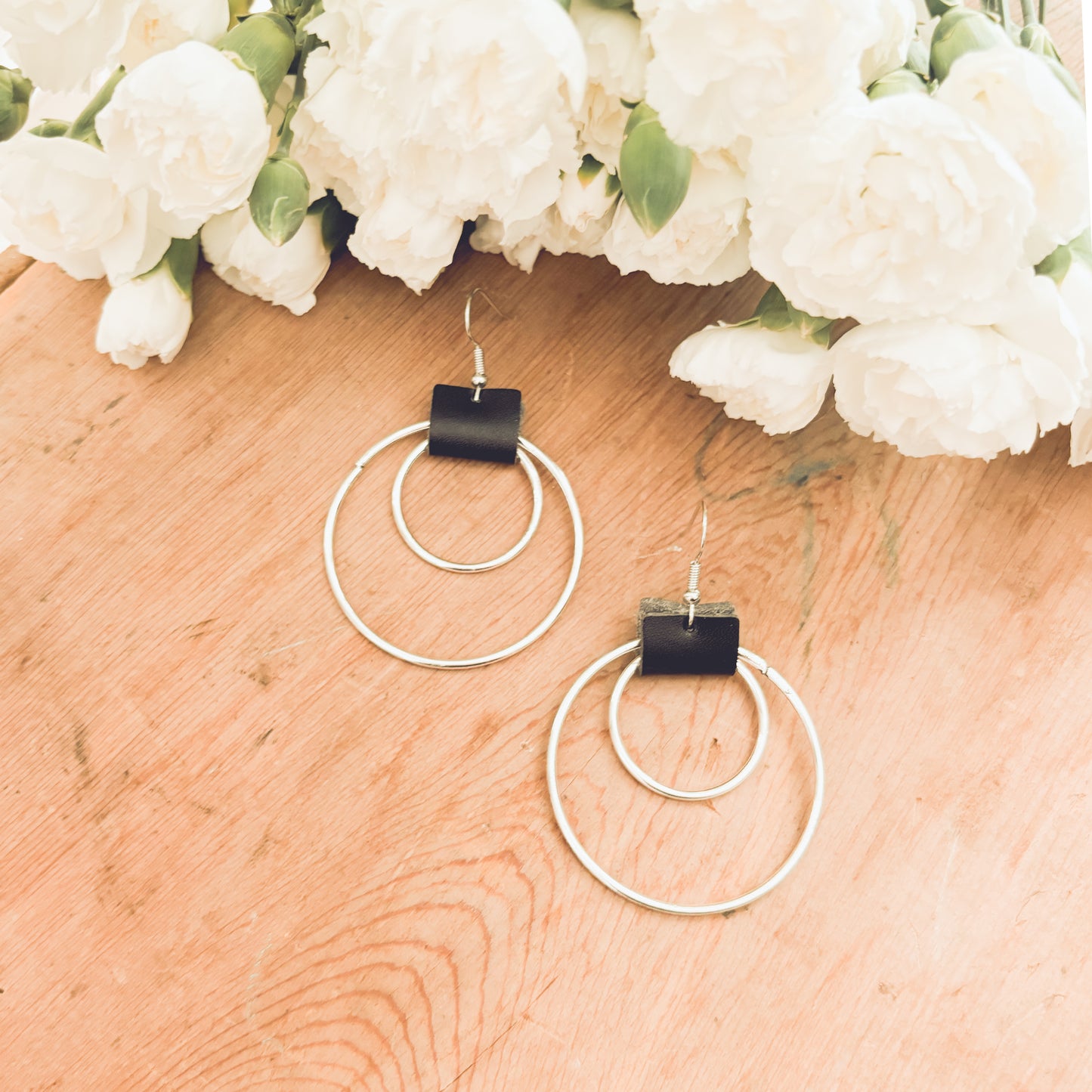 Beautiful Leather Hoop Earrings- Gold or Silver