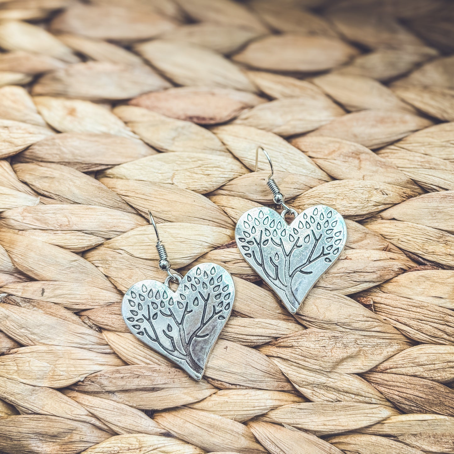 Beautiful Silver Heart Forest Earrings