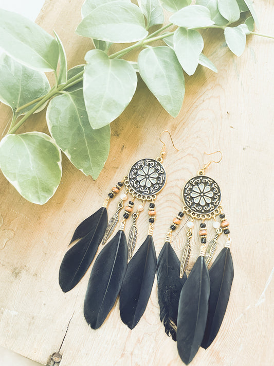 Beautiful Black Feather Earrings