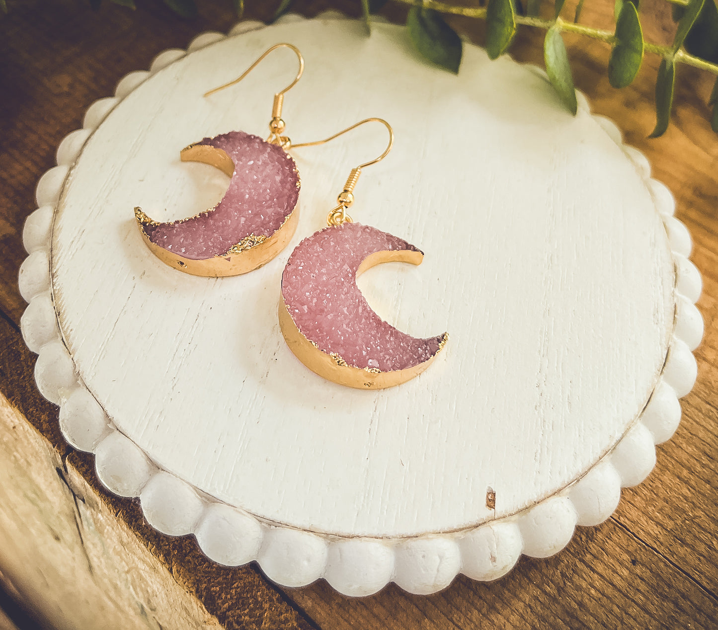 Purple Druzy Moon Earrings