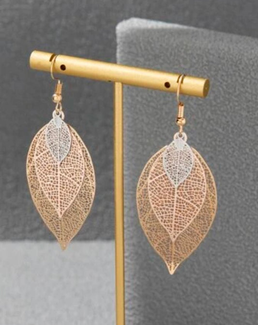 Beautiful Three Tone Leaf Earrings