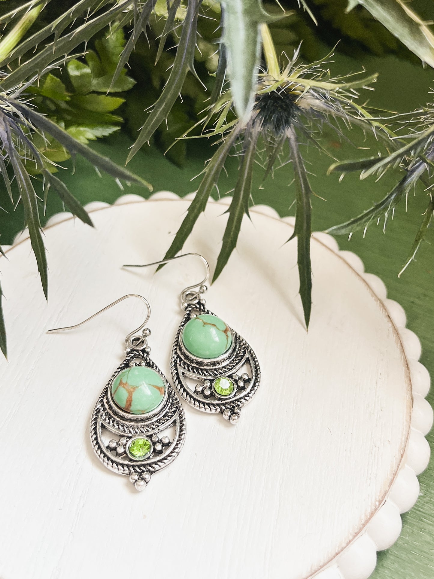 Beautiful Green and Silver Drop Earrings