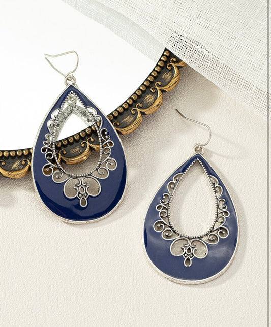 Beautiful Dark Blue and Silver Drop Earrings