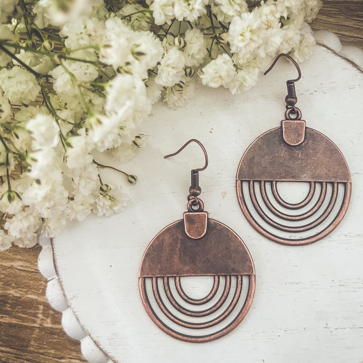 Boho Copper Round Earrings