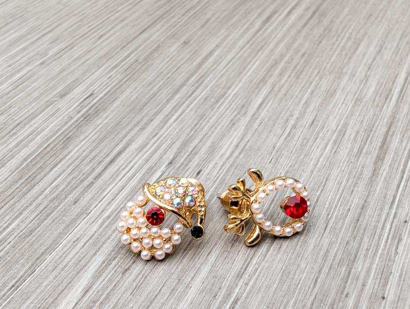 Crystal and Pearl Santa and Reindeer Stud Earrings