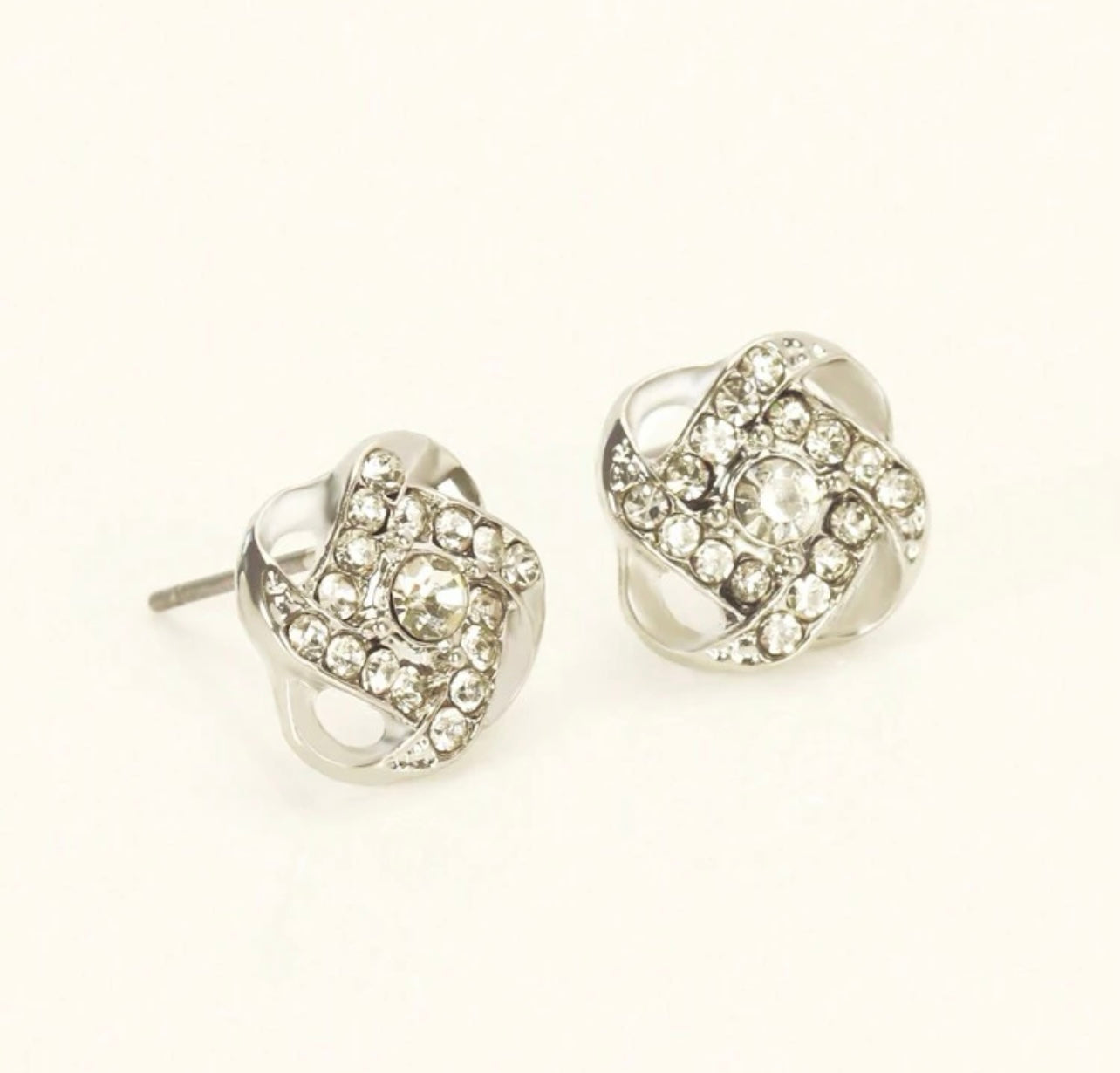 Beautiful Dainty Gold or Silver and Crystal Twist Stud Earrings