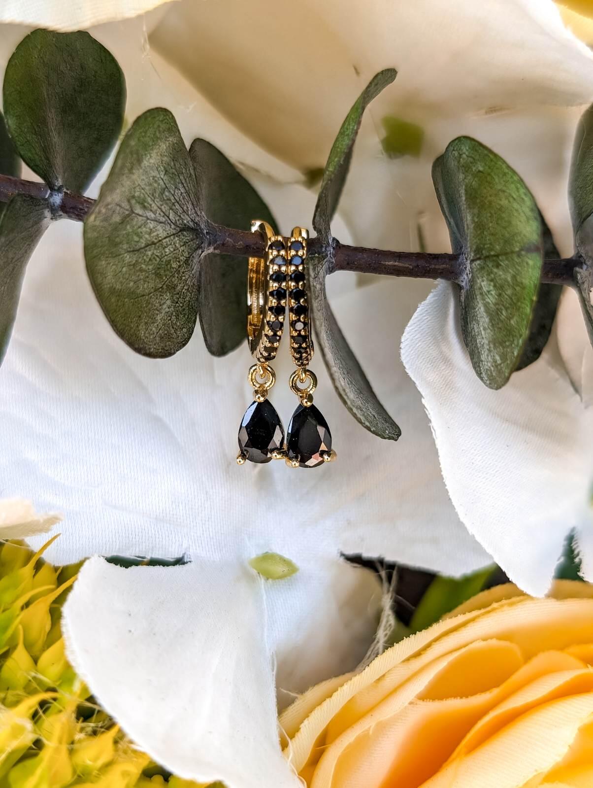 Beautiful Black Crystal Huggie Earrings