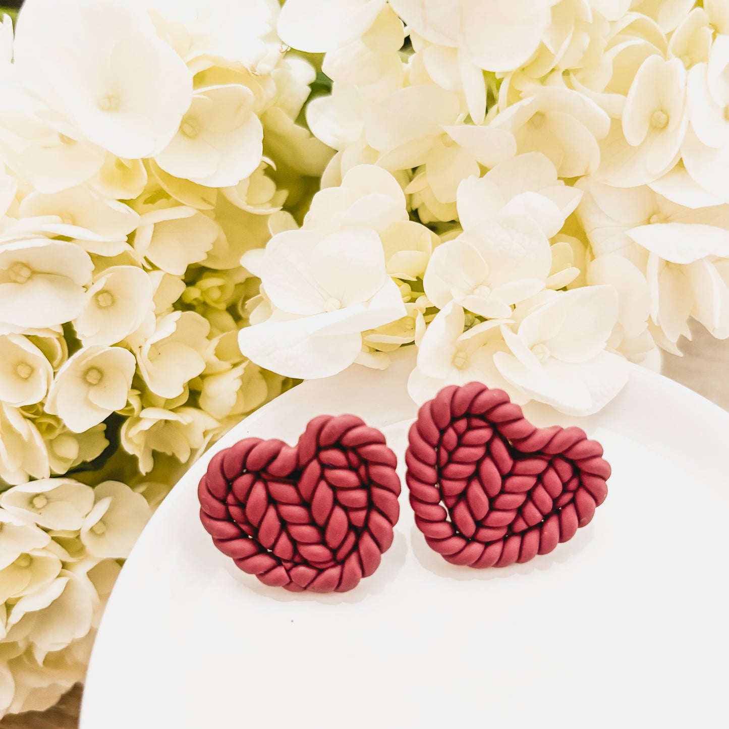 Braided Clay Heart Earrings