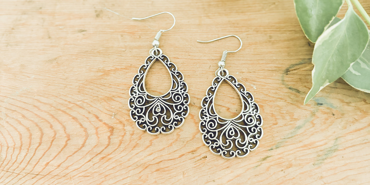 Beautiful Ornate Silver Earrings