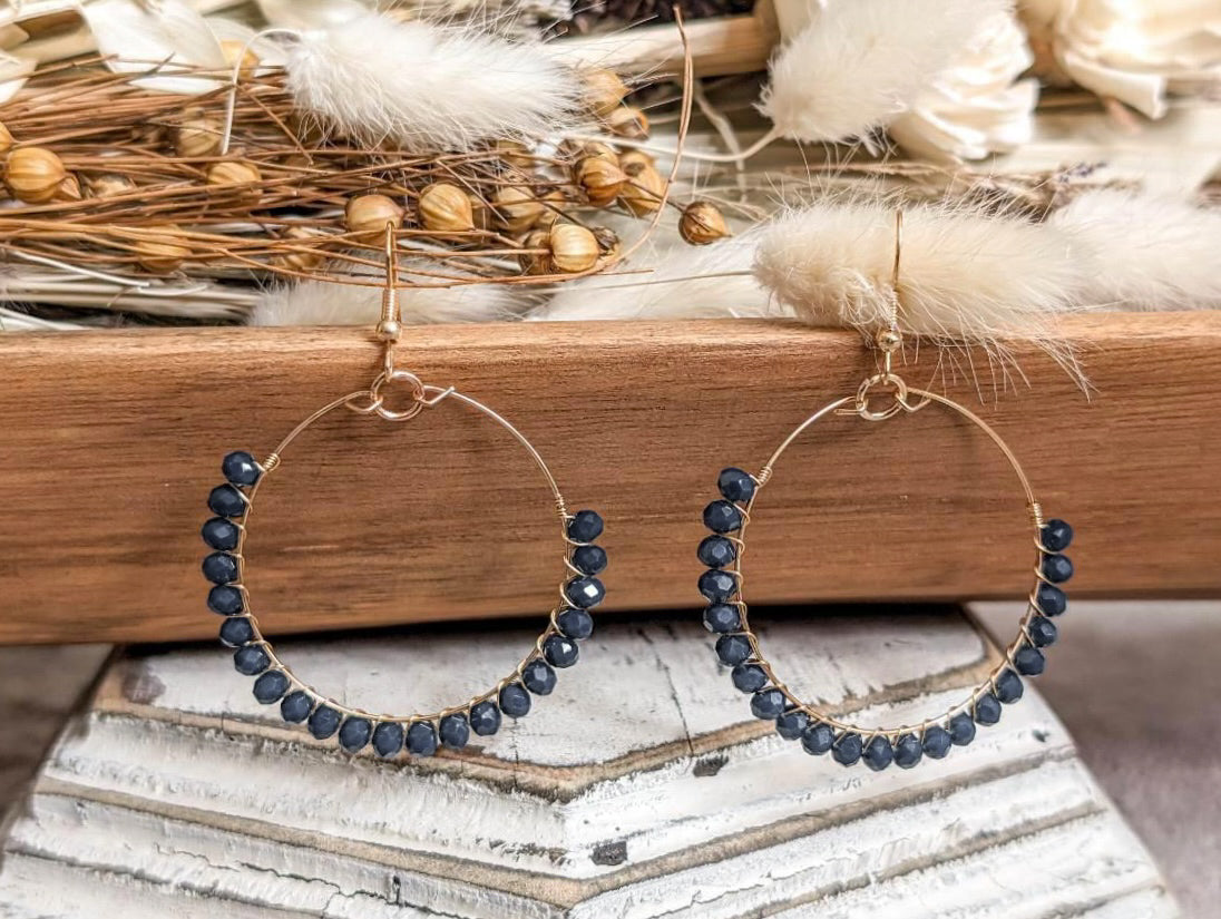 Beautiful Black Beaded Hoop Earrings