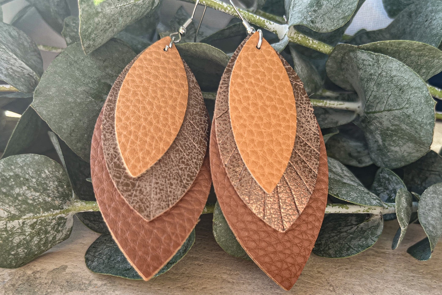 Beautiful Faux Brown Leather Earrings