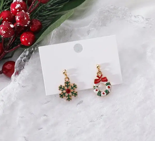 Adorable Christmas Snowflake and Wreath Earrings