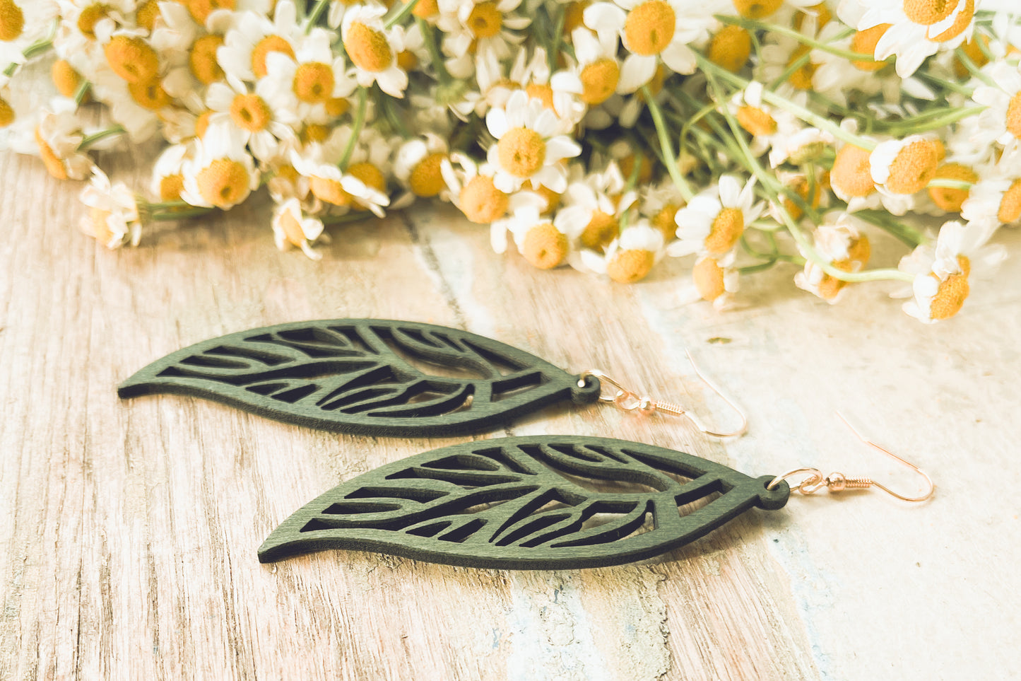 Beautiful Green Wood Leaf Earrings