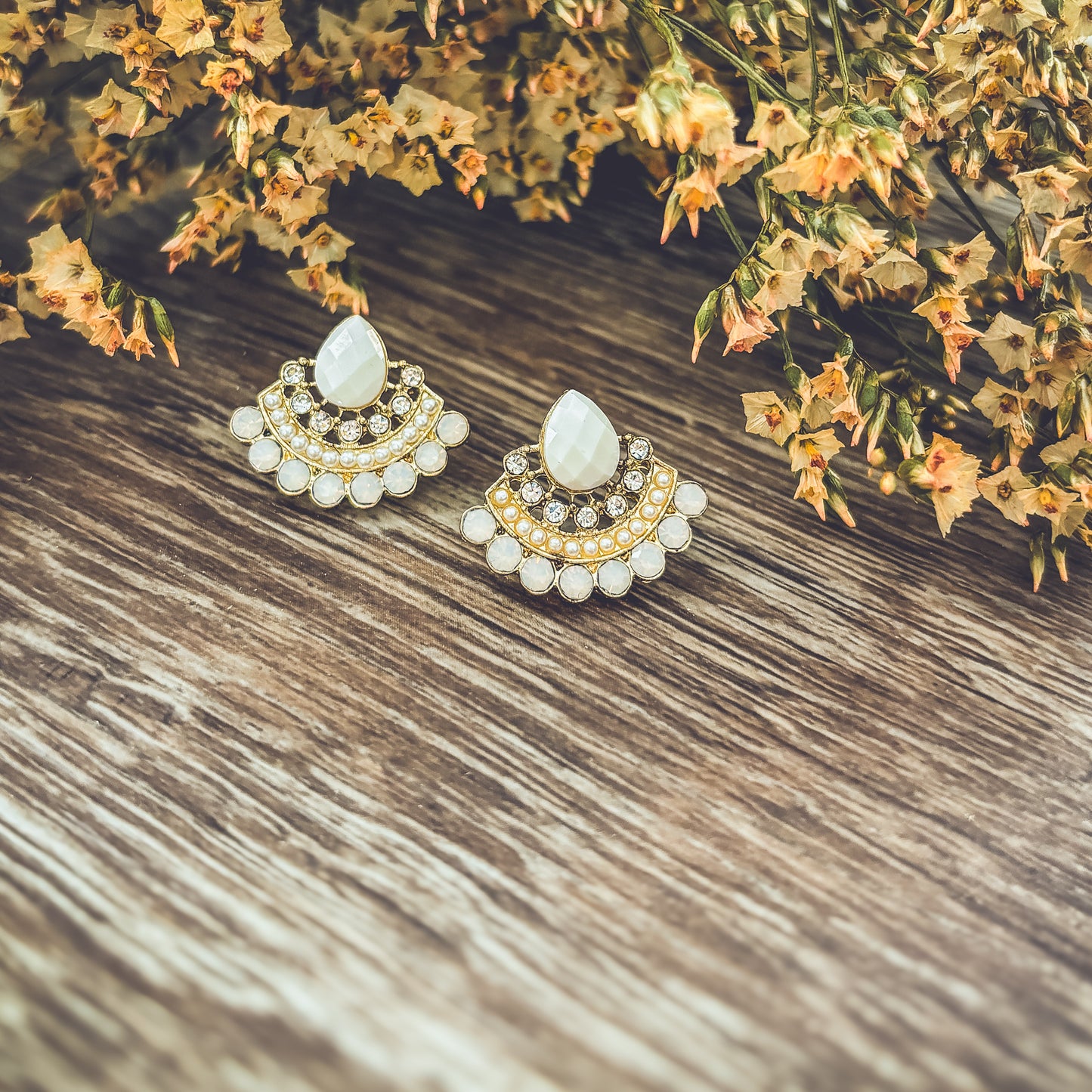 Beautiful Crystal and White Post Earrings