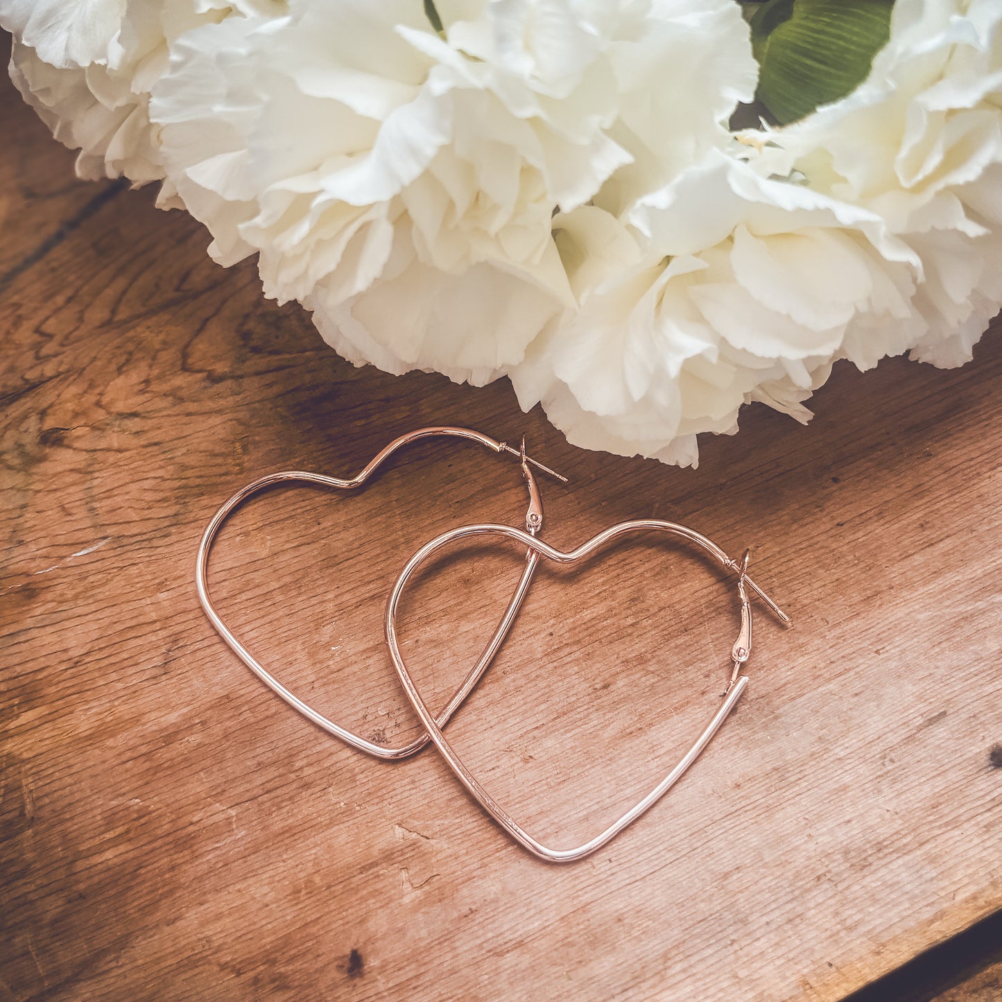 Beautiful Rose Gold Heart Hoop Earrings