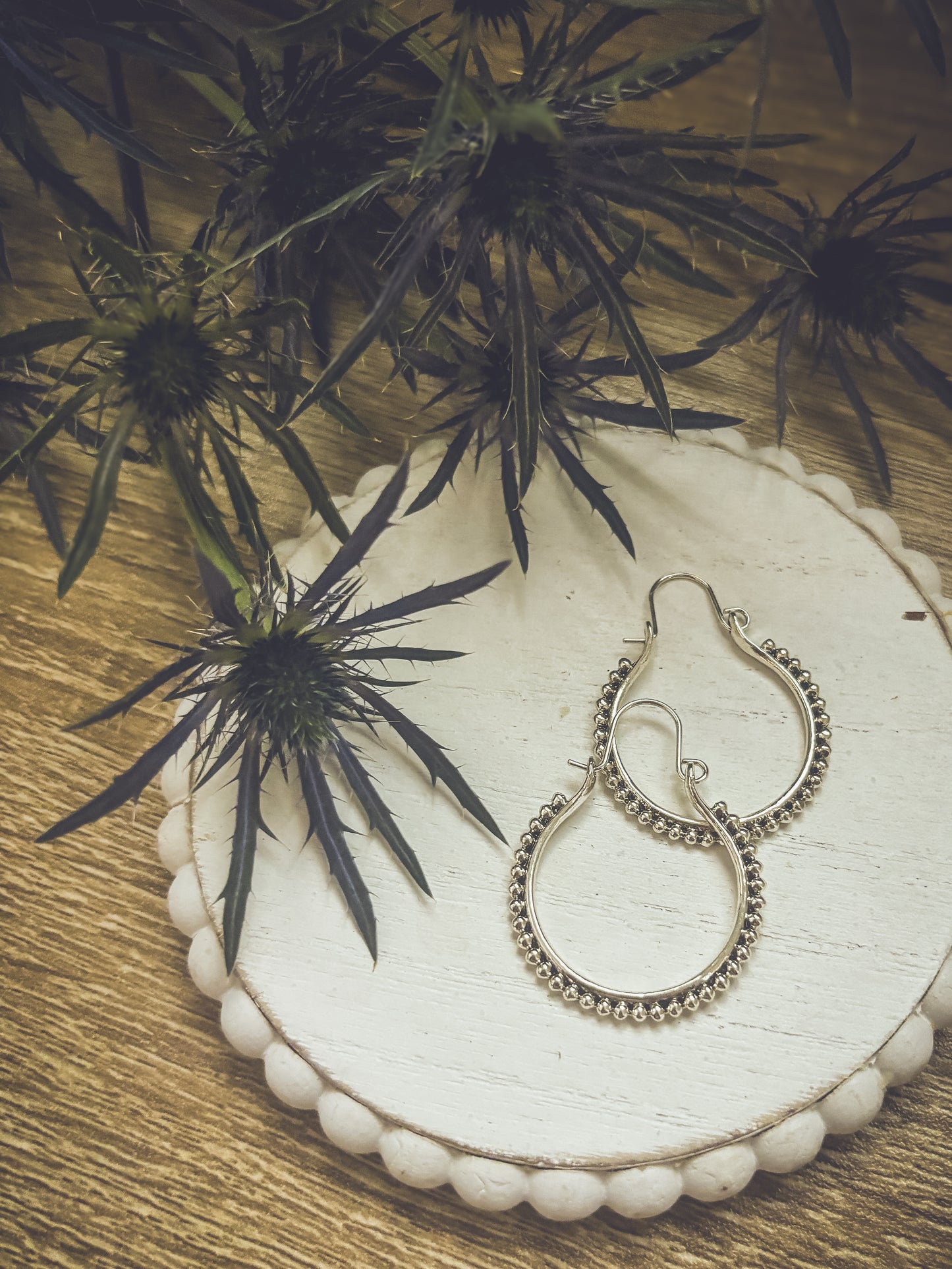 Beautiful Boho Silver Hoop Drop Earrings