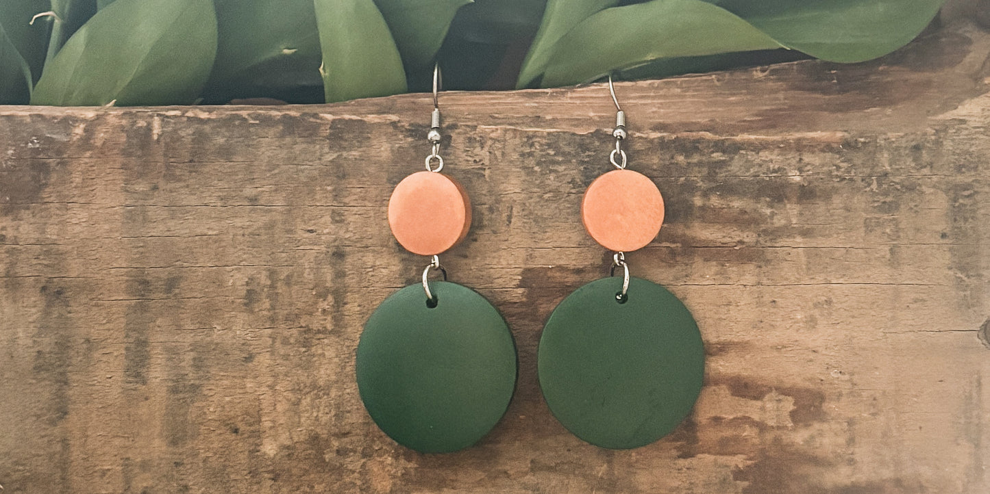 Beautiful Green Circle Wooden Drop Earrings