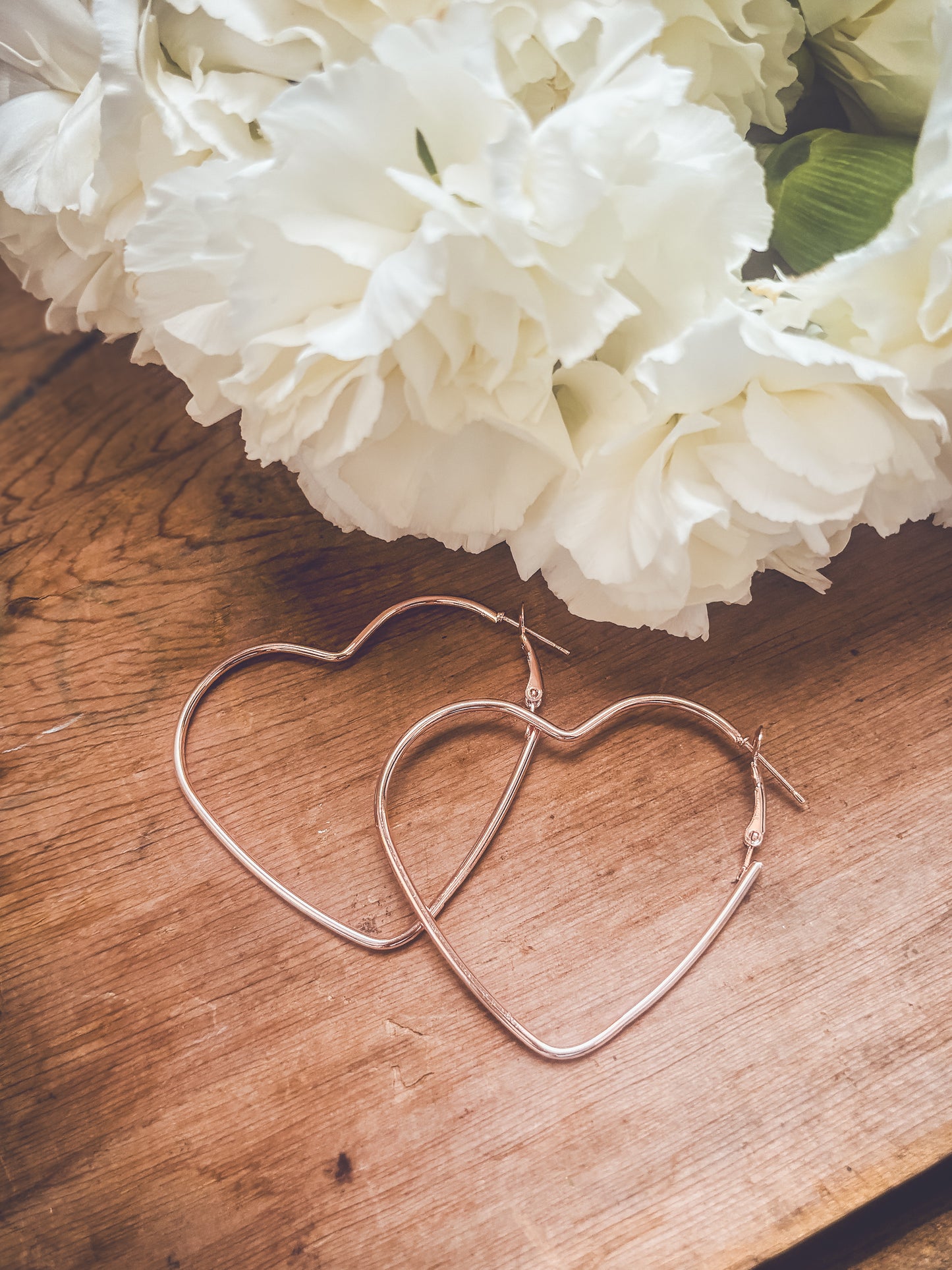 Beautiful Rose Gold Heart Hoop Earrings