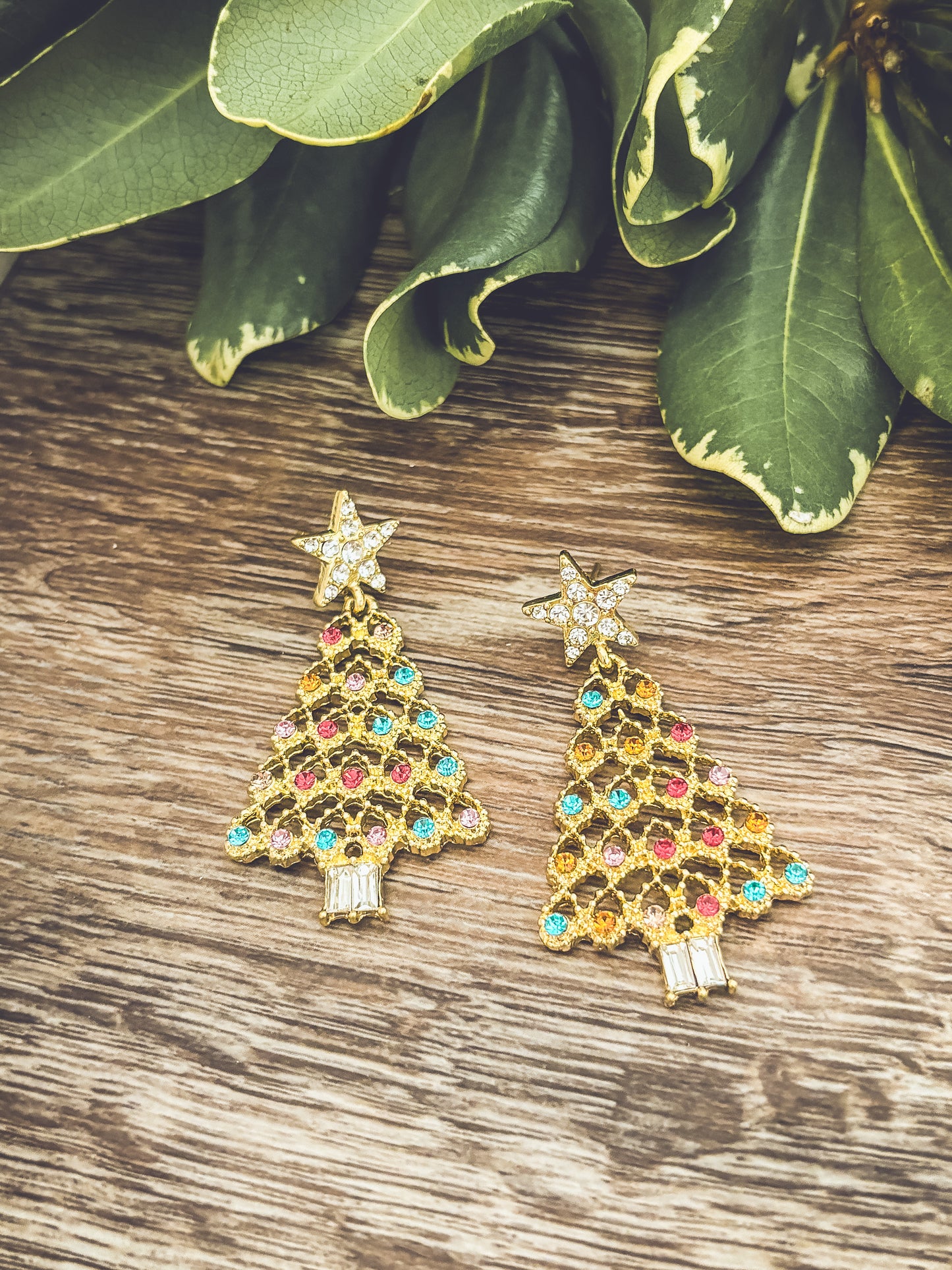 Beautiful Gold and Crystal Christmas Tree Earrings