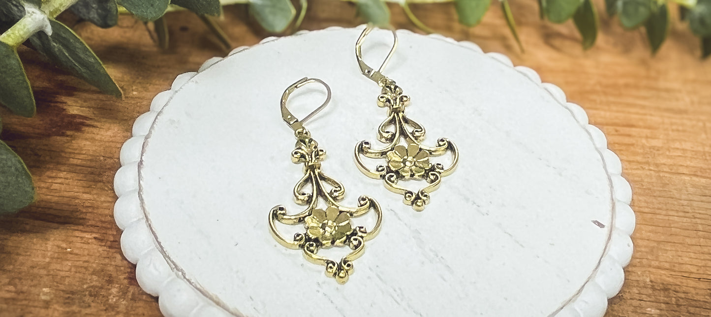 Beautiful Ornate Gold Drop Earrings