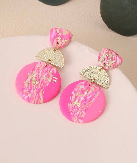 Beautiful Bright Pink and Gold Statement Earrings