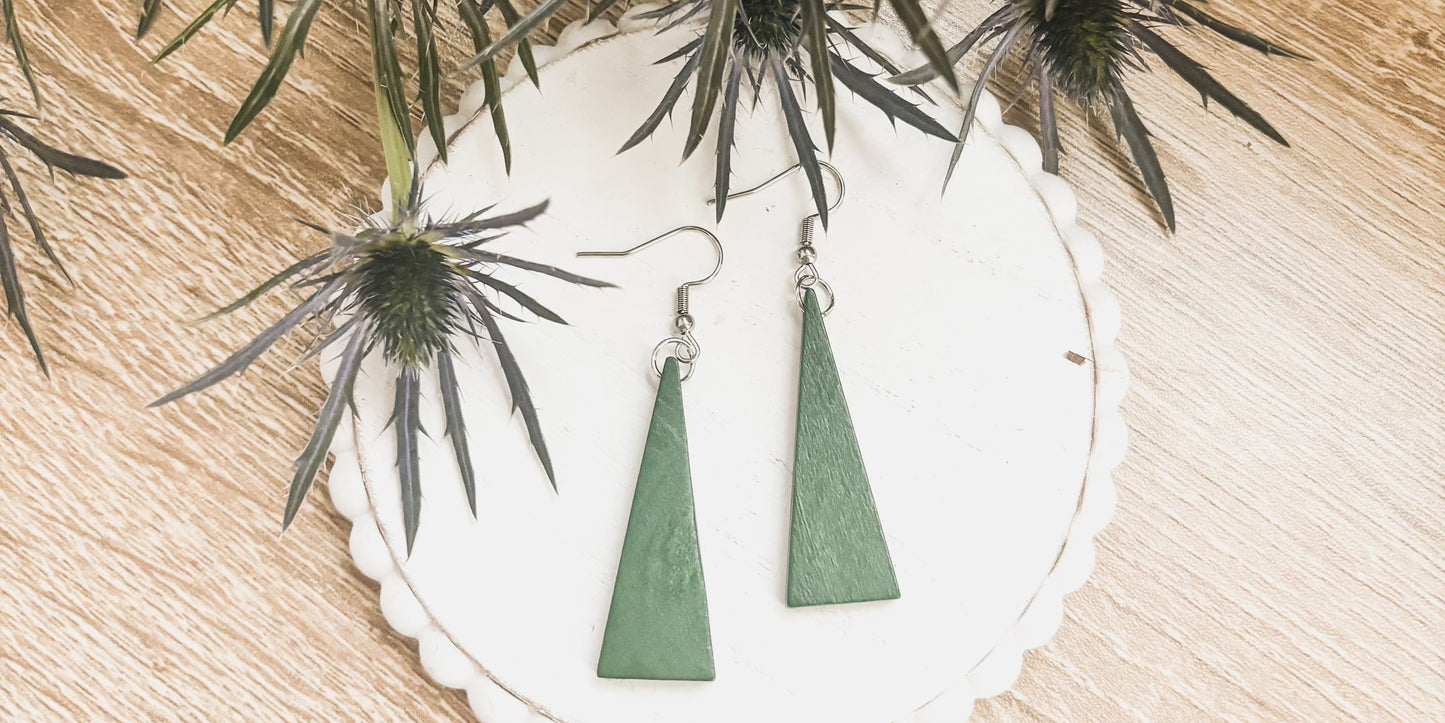 Beautiful Boho Triangle Wooden Drop Earrings