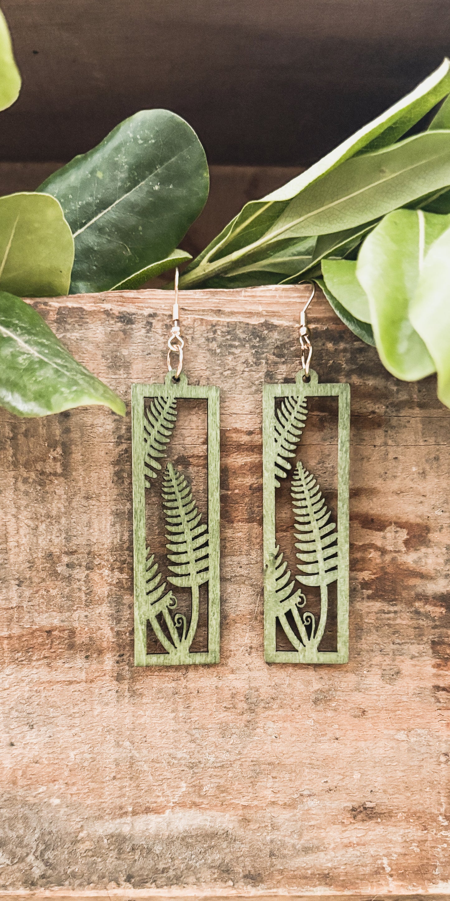 Beautiful Green Wood Foliage Earrings