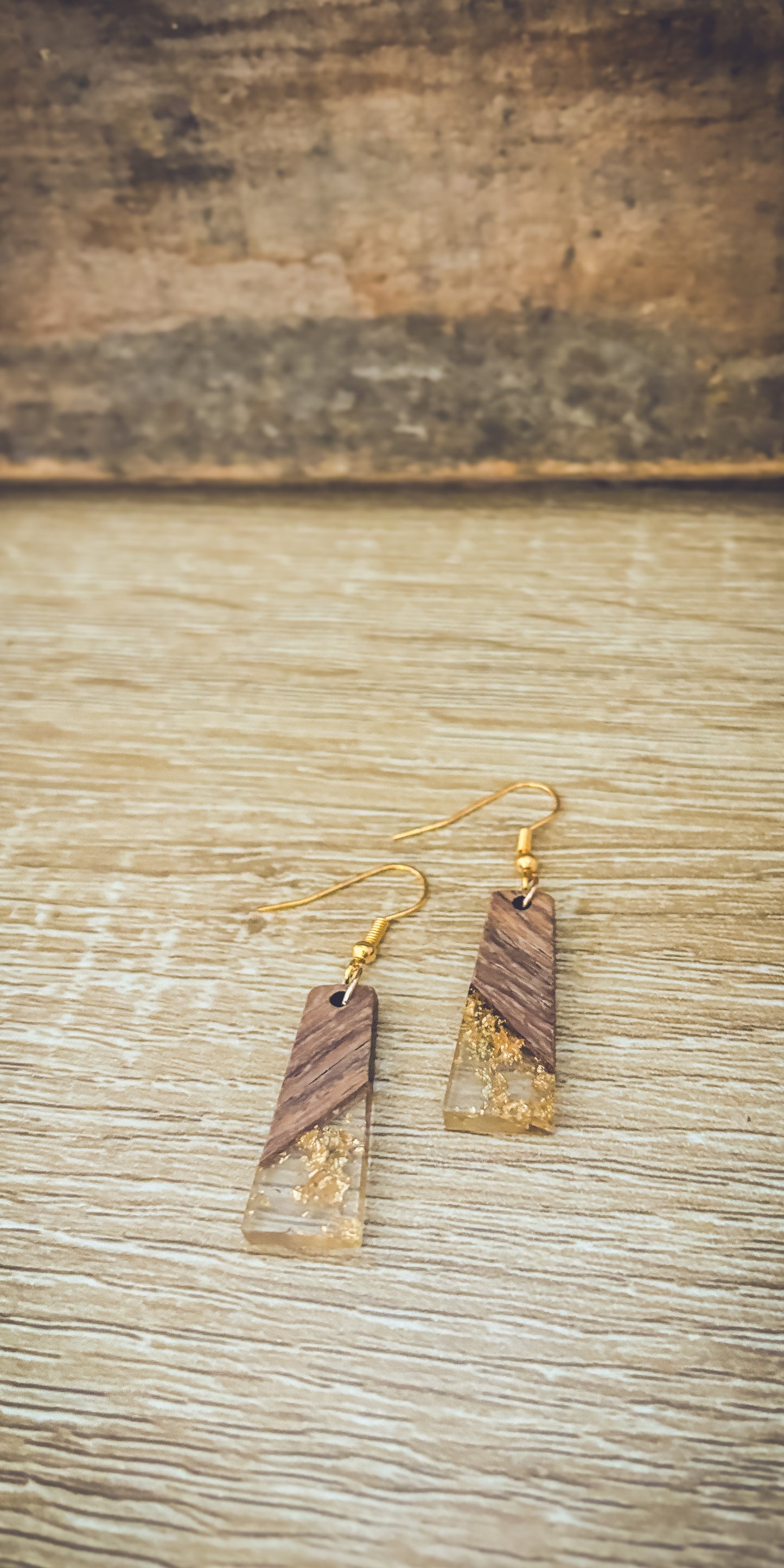 Beautiful Wood and Gold Fleck Resin Earrings