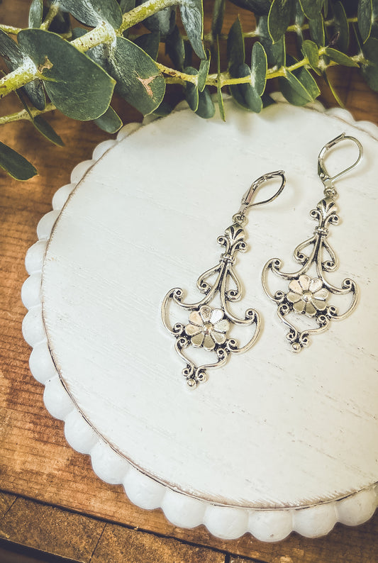 Beautiful Ornate Silver Drop Earrings