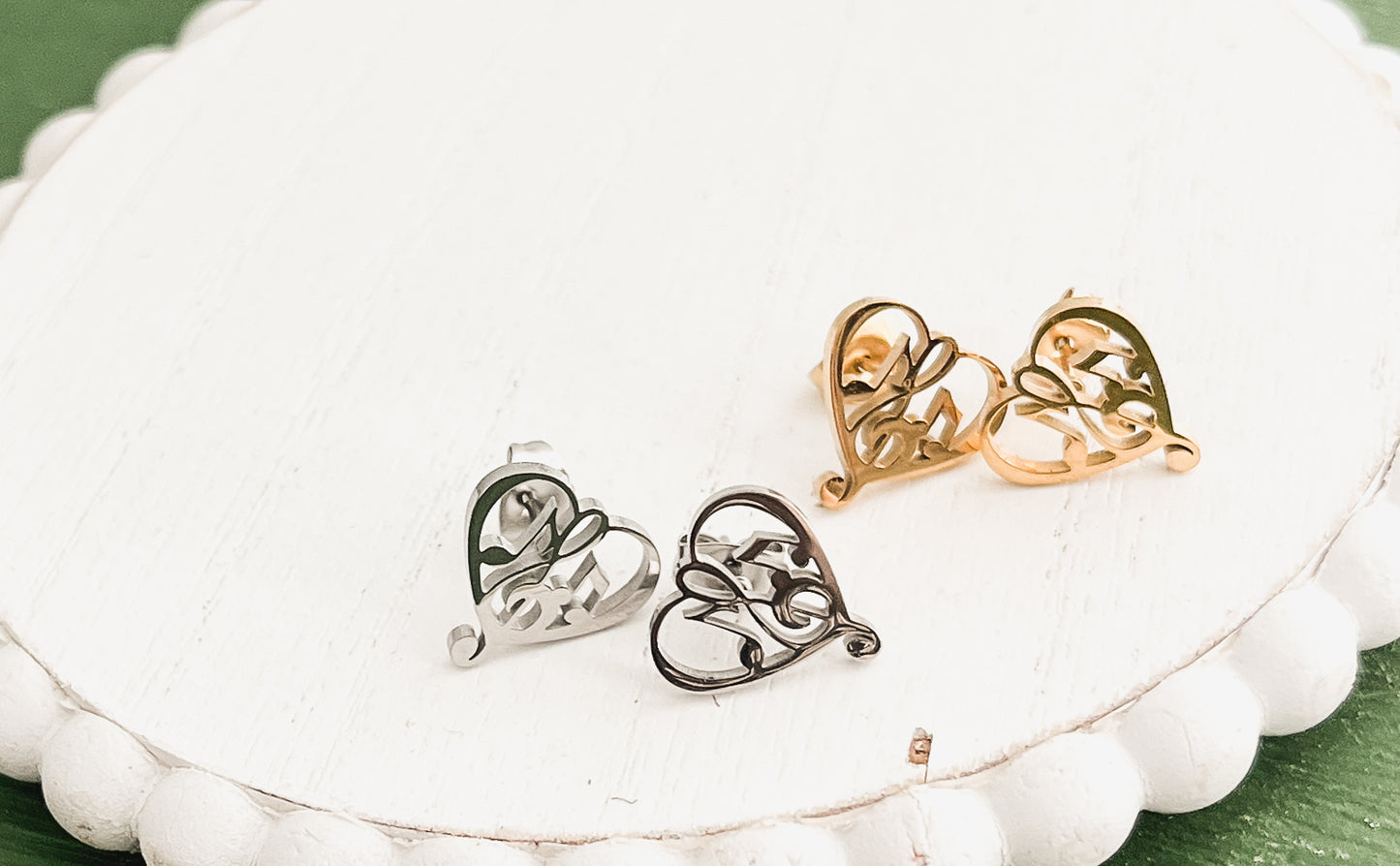 Beautiful Gold or Silver Heart Music Note Studs