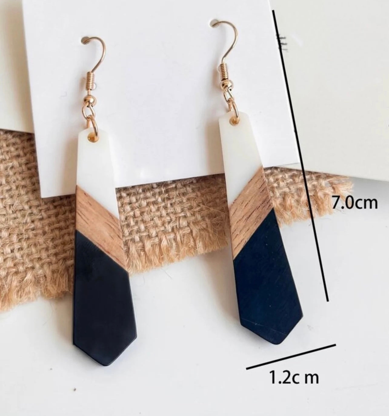 Beautiful Slim Black and White Resin Wood Earrings