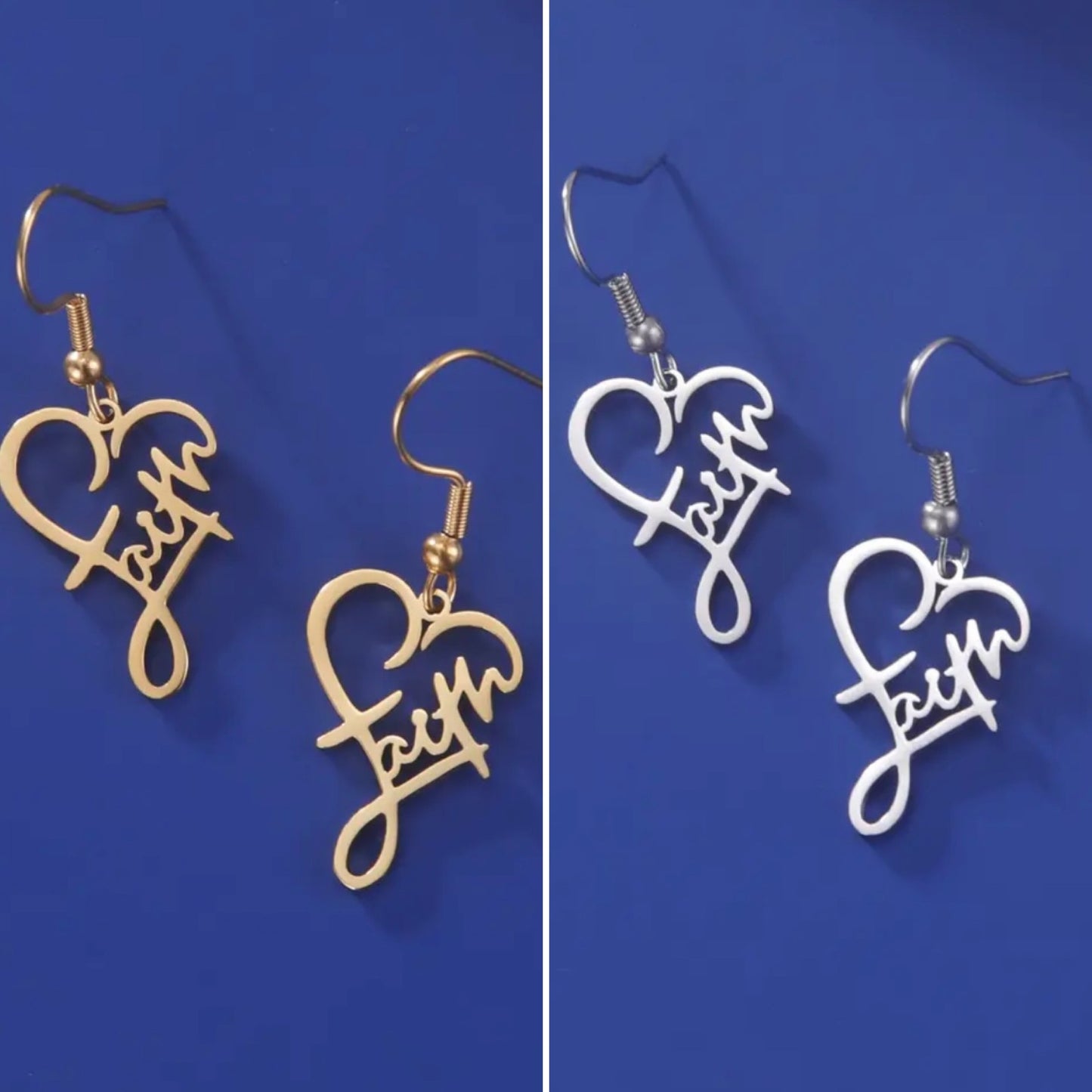 Beautiful Gold or Silver Heart Faith Earrings