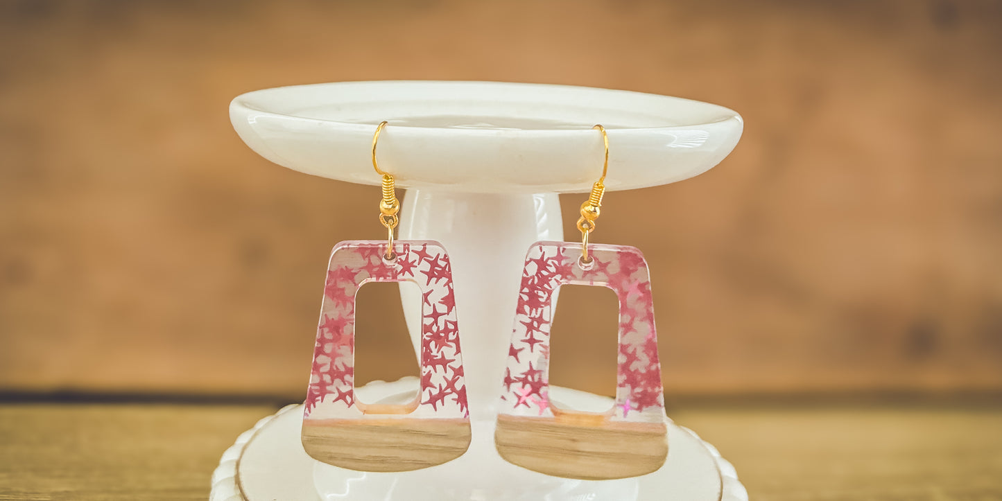 Beautiful Wood and Pink Fleck Resin Earrings