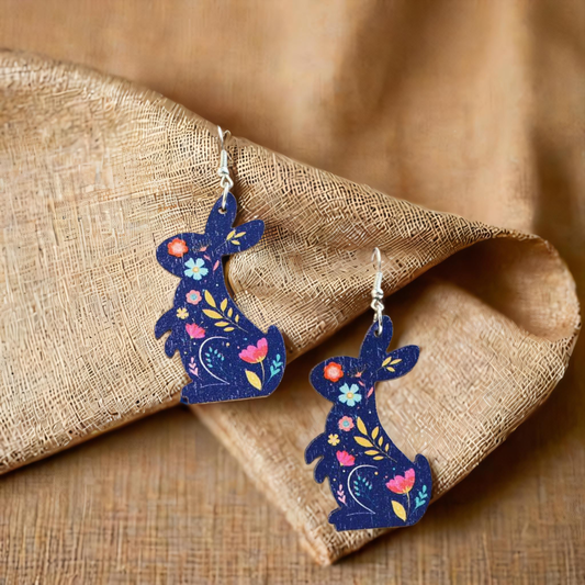 Beautiful Blue Bunny Wood Earrings