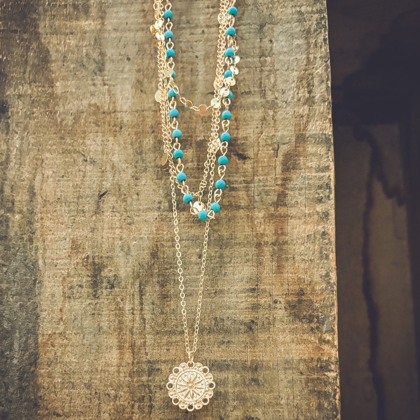 Beautiful Layered Gold and Turquoise Necklace Set