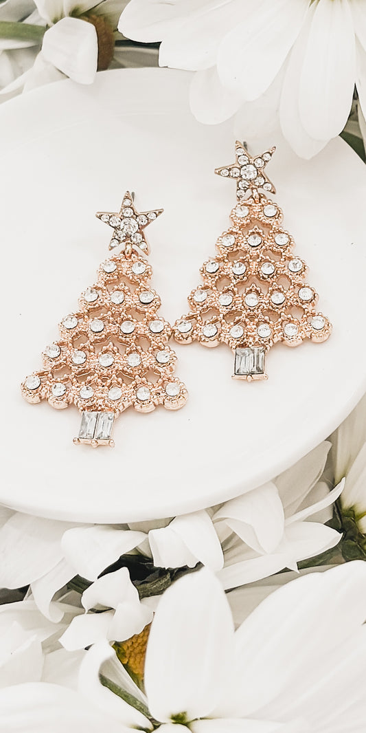 Beautiful Gold and Crystal Christmas Tree Earrings